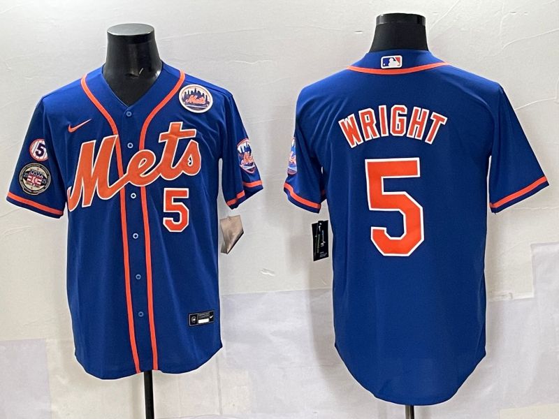 Men 2025 New York Mets 5 Wright Blue Game Nike MLB Jersey style 016